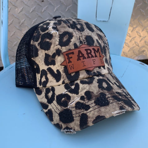 Farm Wife Leopard Leather Patch Hat