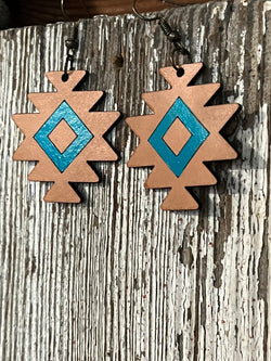 Aztec Leather Earrings-Turquoise